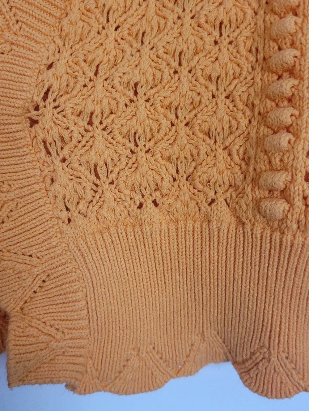 ZARA CROCHET OPEN COTTON KNIT CROPPED BELTED ORANGE CARDIGAN SIZE L